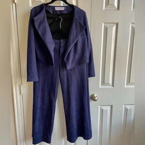 Blue Formal Jacket and Wide Pants Set